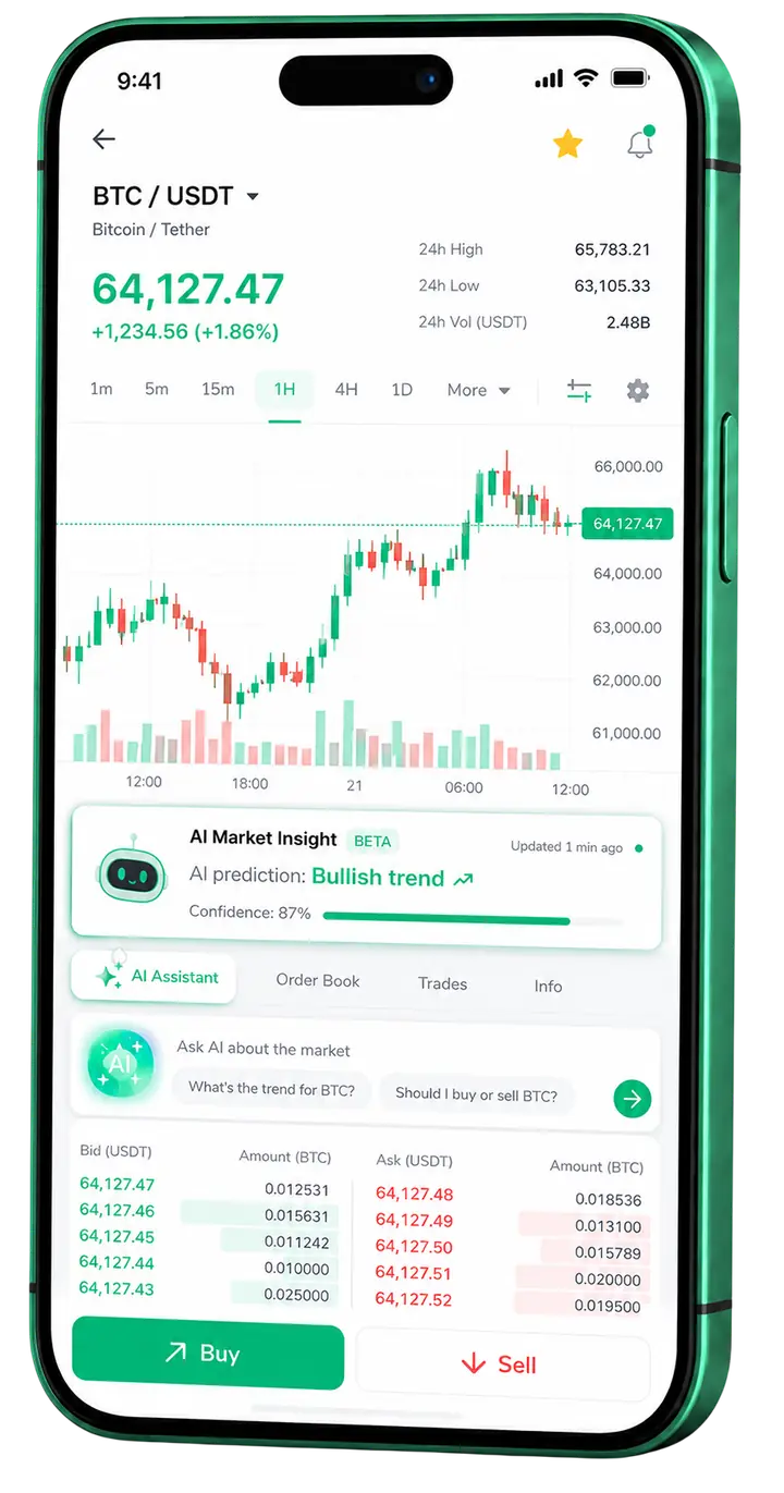 SoltensorATOM — app móvil Pantalla móvil de trading en SoltensorATOM